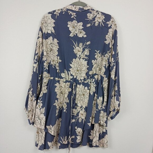 FREE PEOPLE shake it dress size S marine combo blue long sleeve pockets floral - Picture 3 of 10